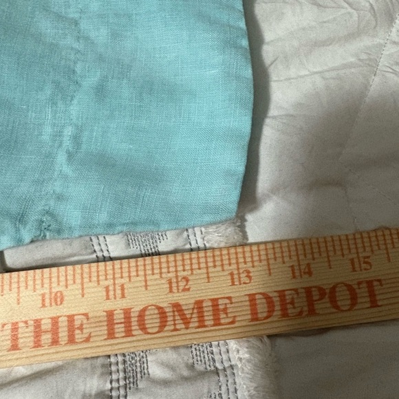 100%linen aqua blue ruffle button up tunic. 3/4 sleeve,  split hem. - Picture 12 of 16